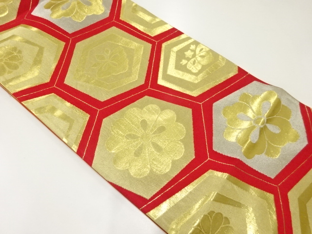JAPANESE KIMONO / ANTIQUE CHUYA OBI / SILK / WOVEN FLORAL CREST & KIKKO